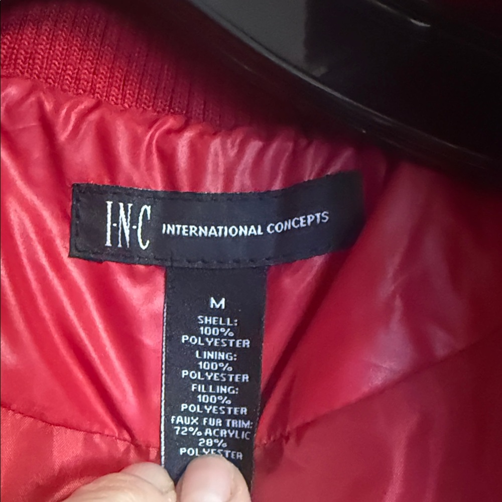 INC International Concepts Red Quilted Vest with Faux Fur Trim - Picture 2 of 3